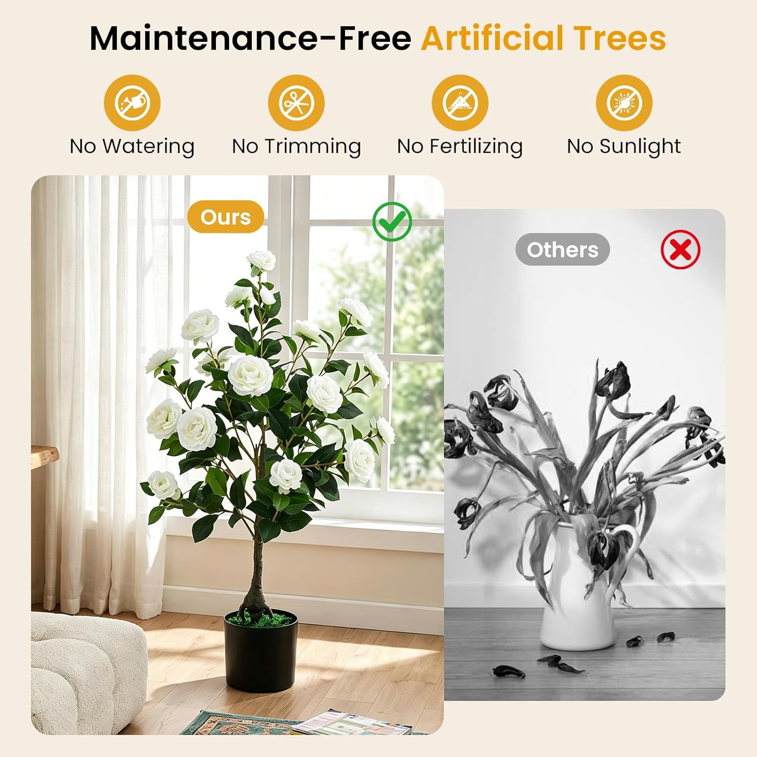 35.5’’ Artificial Camellia Tree, Flower Plants Artificial Tree, Faux Floral Plan