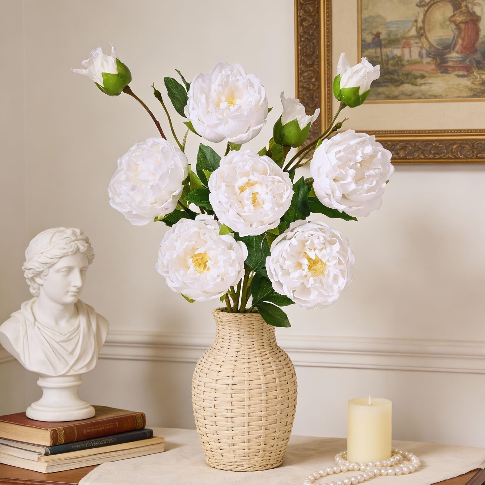 3PCS Real Touch Peonies Artificial Flowers, 22in White Fake Peonies Artificia…