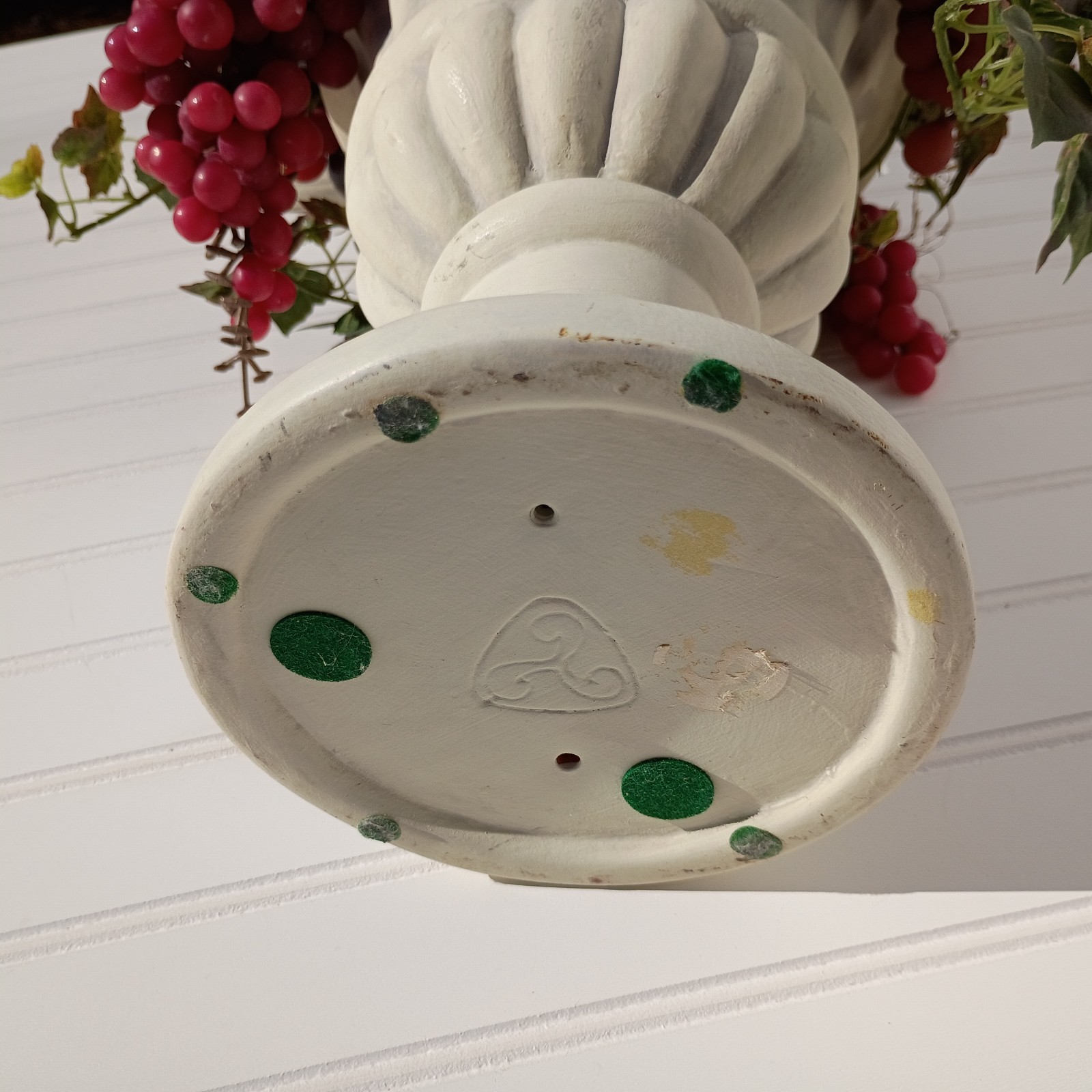 Vintage MCM Ceramic Urn Planters Neo Classical Regency Grapes Arrangements PAIR