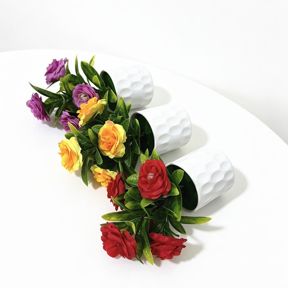 Silk Plant with 5 Realistic Blooms in White Pot for Office Desk Use