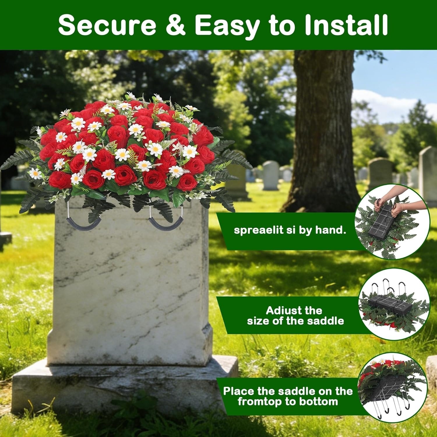 Artificial Cemetery Flower Saddle Artificial Rose Memorial Flowers, Flower Decor