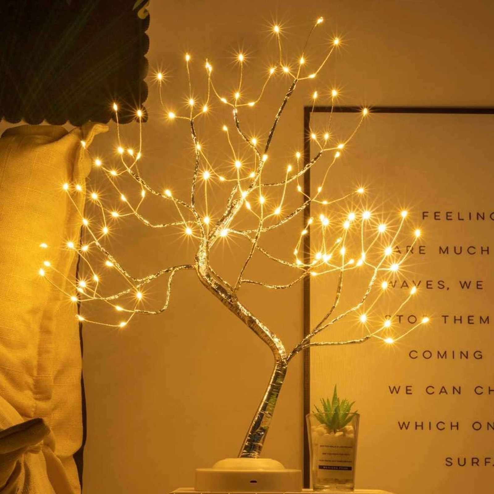 FUCHSUN 108 LED Tabletop Bonsai Tree Light Artificial Silver Branch Warm