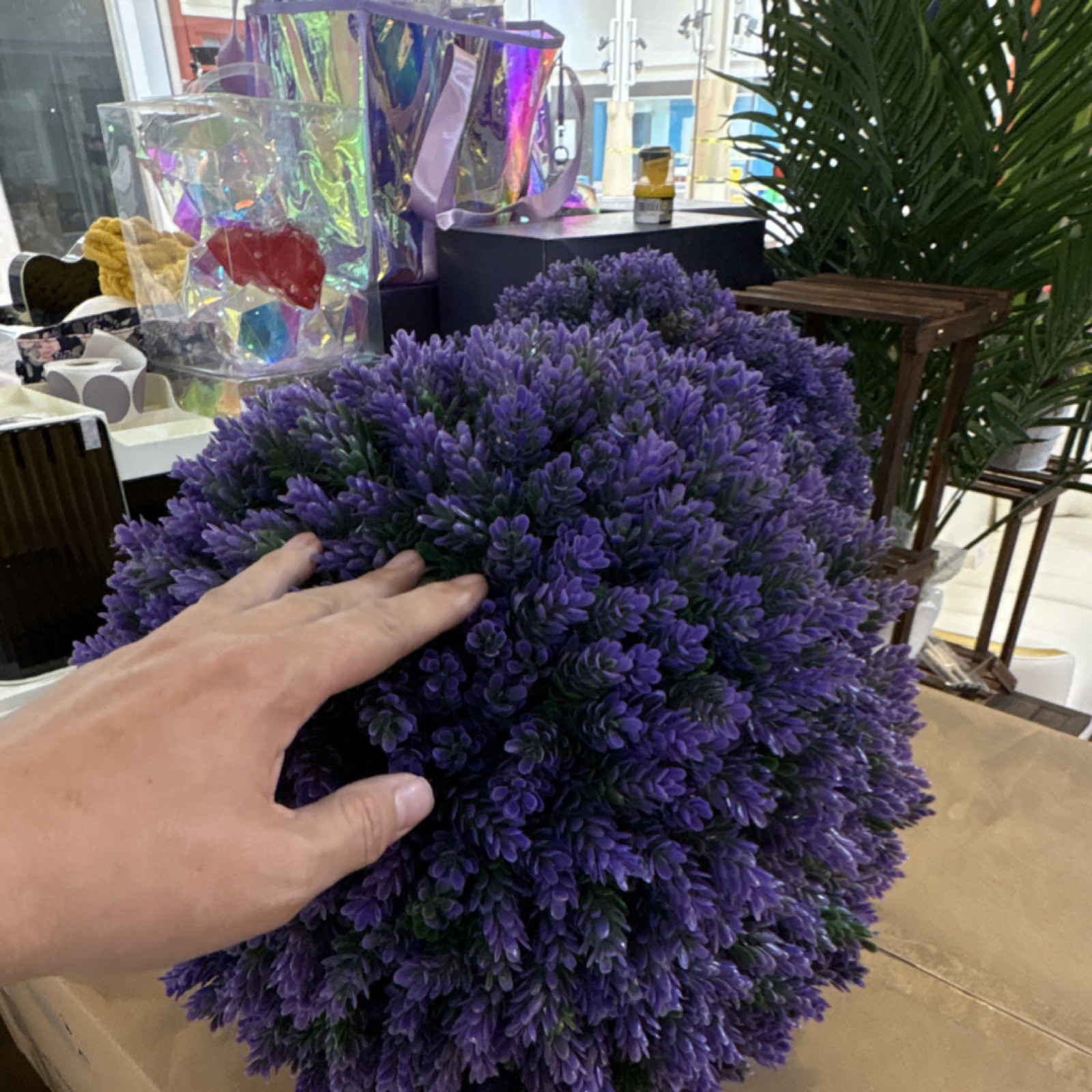 Artificial Lavender Topiary Ball Purple Green Plastic Set of 2