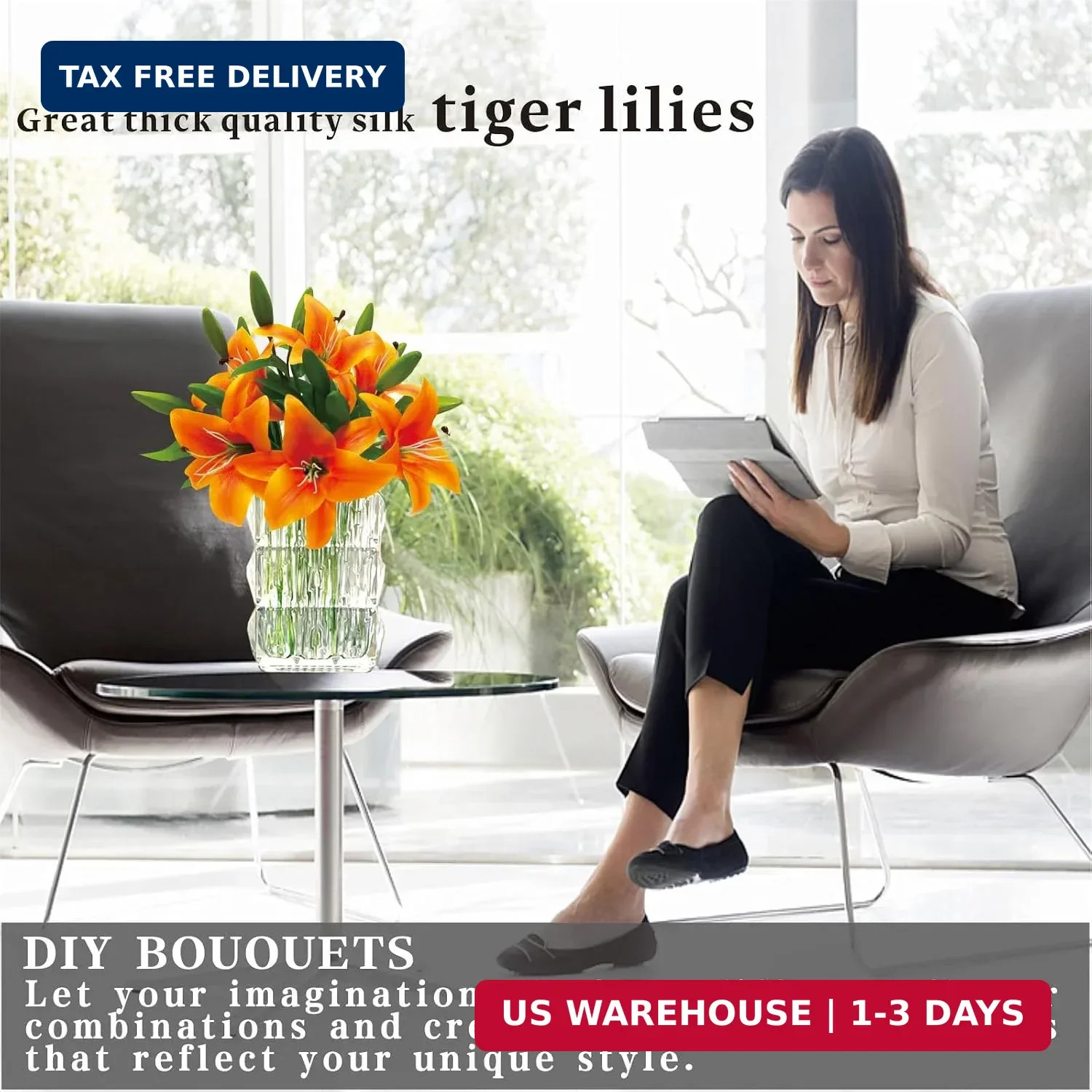 6Pcs Lilies Artificial Flowers Orange Lilies Real Touch Tiger Lily Fake Lillies