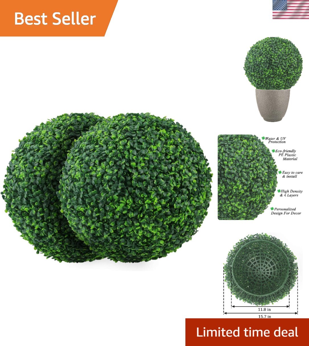 Eco-Friendly 15.7 Inch Boxwood Balls – Perfect for Weddings and Indoor Decor