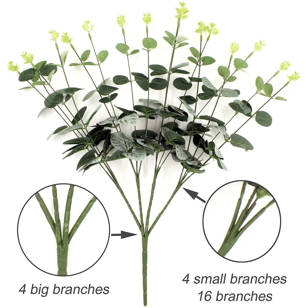 47cm Faux Eucalyptus Stems Silk Material Plastic Steel Wire for DIY Decor