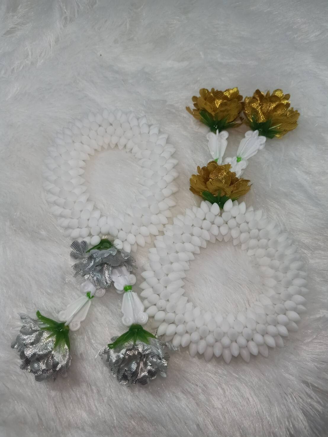 Pair Gold Silver Flower Fabric Plastic Garland Round Malai Jasmine Artificial mi