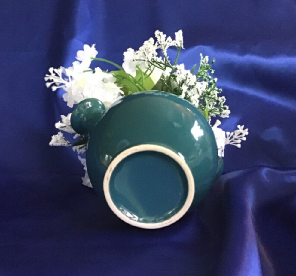 Vintage Farm House Green Ceramic Watering Can Planter Floral Arrangement