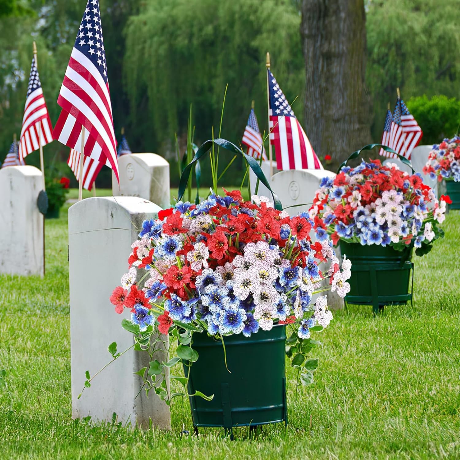 Red White Blue Artificial Flowers 24 Pack