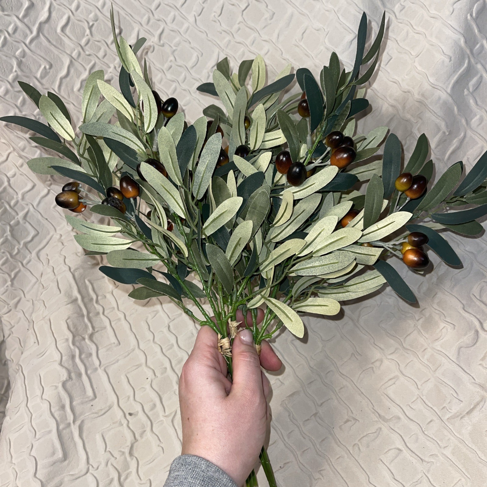 Artificial Decorative Greenery Olive Branch Stems – 9 Total Pieces – 15”