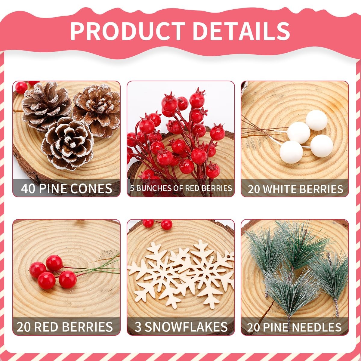 108 PCS Christmas Ornaments Pine Cones Berry Pine Branch Xmas Decor Set
