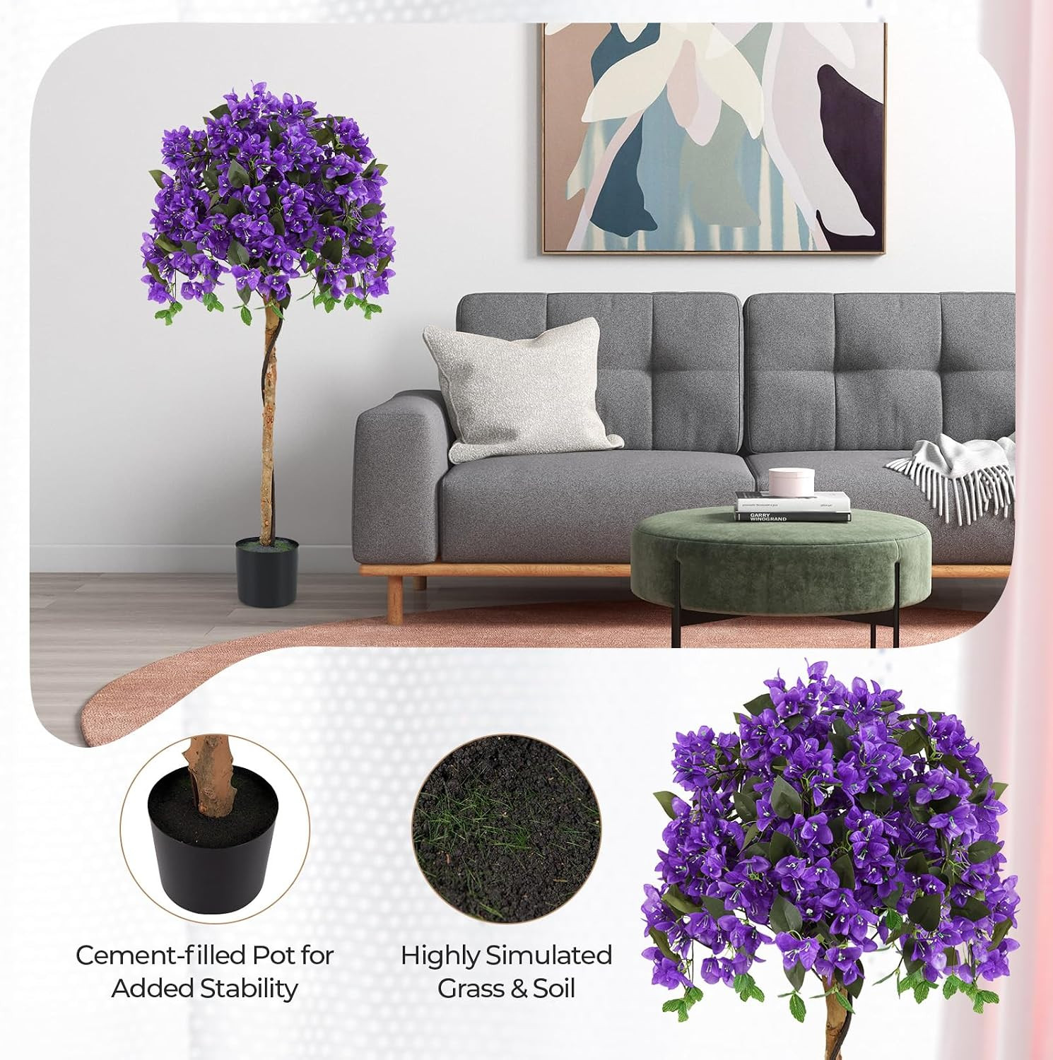 53″ Artificial Bougainvillea Tree, Faux Silk Flower Plant in Pot with 576 Flower