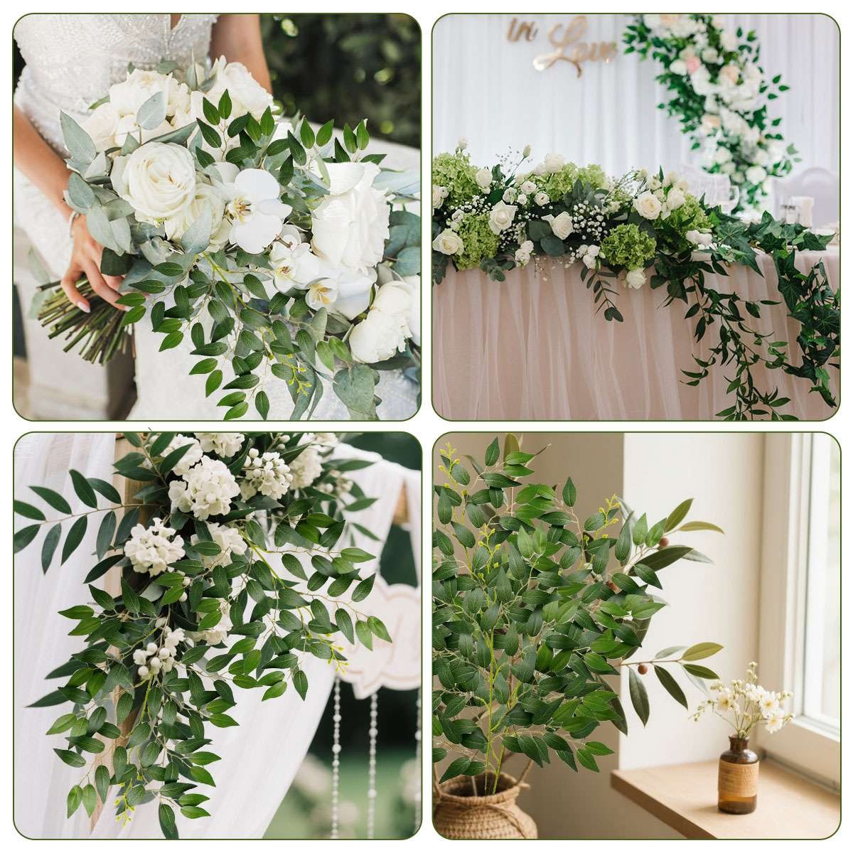 Artificial Italian Ruscus Greenery Stems 22” Faux Green Leaf Bouquet Home Decor