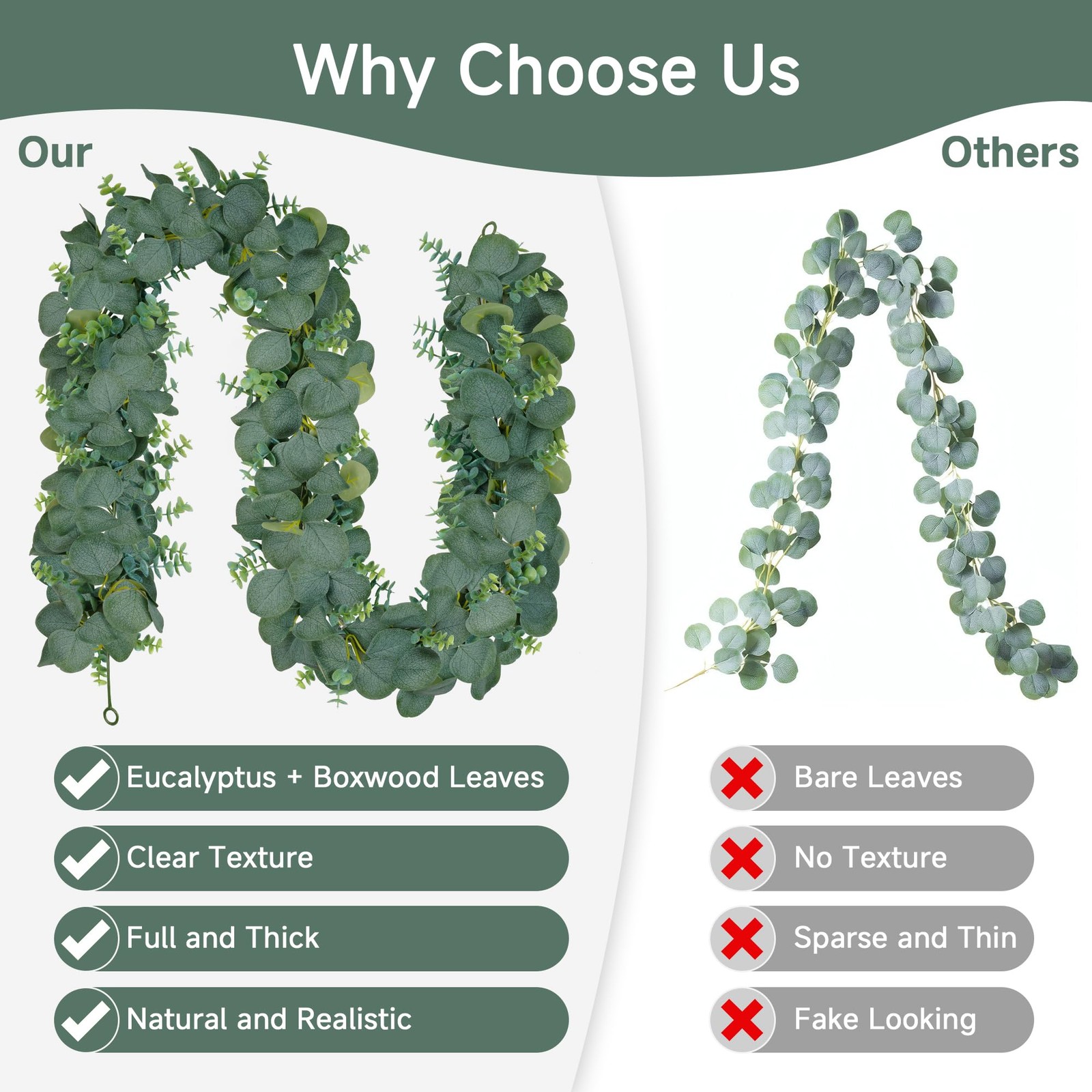 Vlorart 2 Pack Artificial Eucalyptus Garland, 5.5ft Faux Boxwood Eucalyptus L…