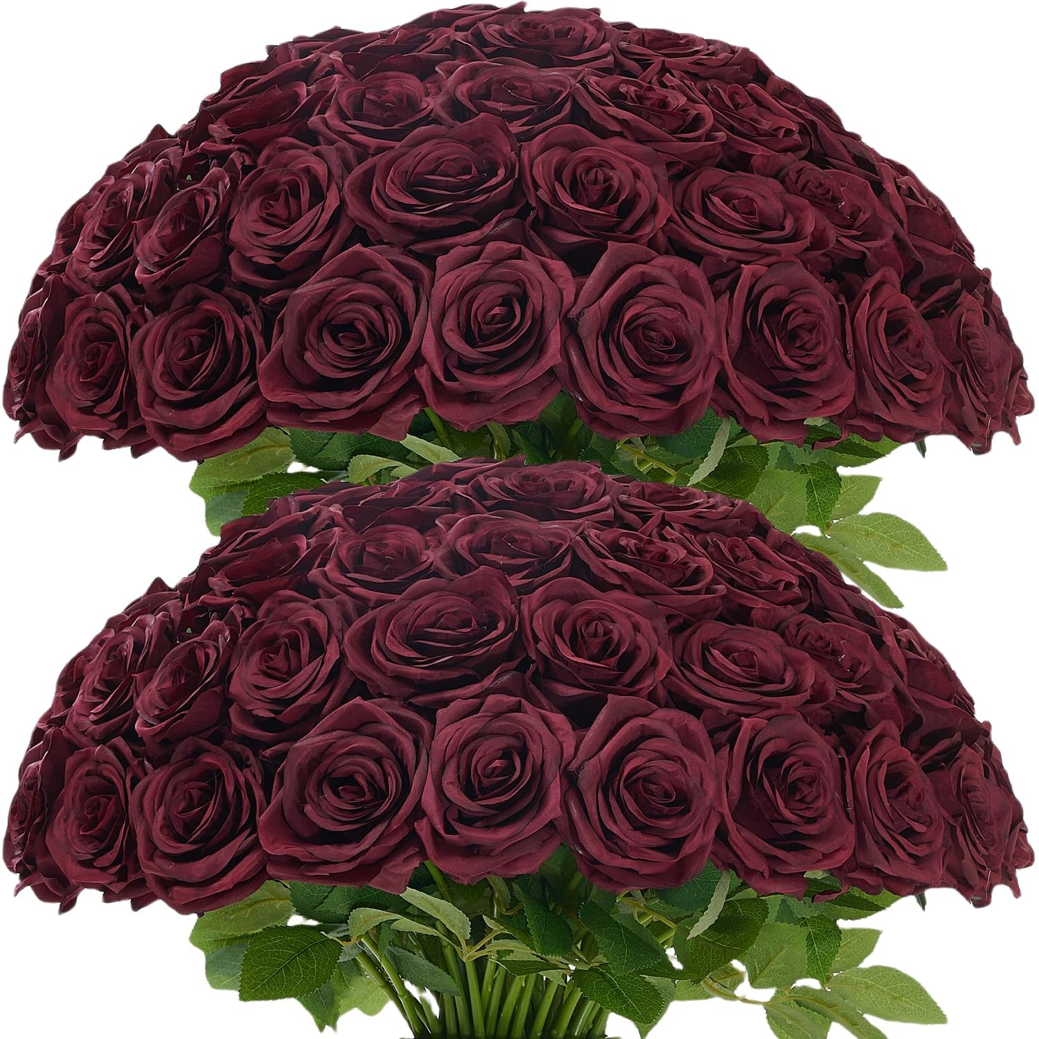 120 Pcs Burgundy Rose Artificial Flowers Bulk, Silk Fake Roses with Long Stem…