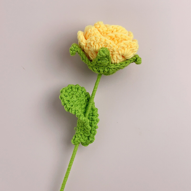 Hand Knitted Flower Yarn Crochet Rose Flowers Hand Craft Bouquet Wedding Decor