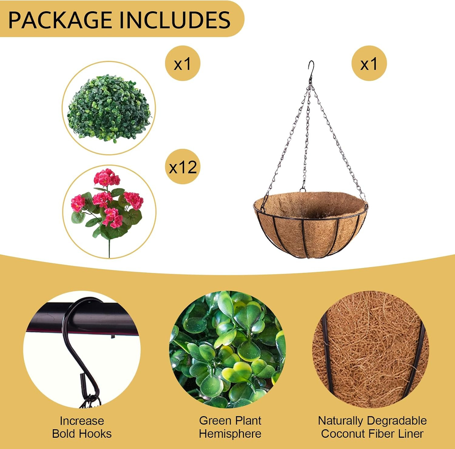 Artificial Flower Plants with Hanging Basket for Outdoor Spring Summer Decor, Ha