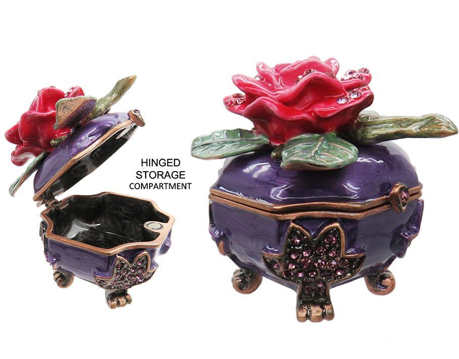 Red Rose Jeweled Trinket Box with Austrian Crystals #2
