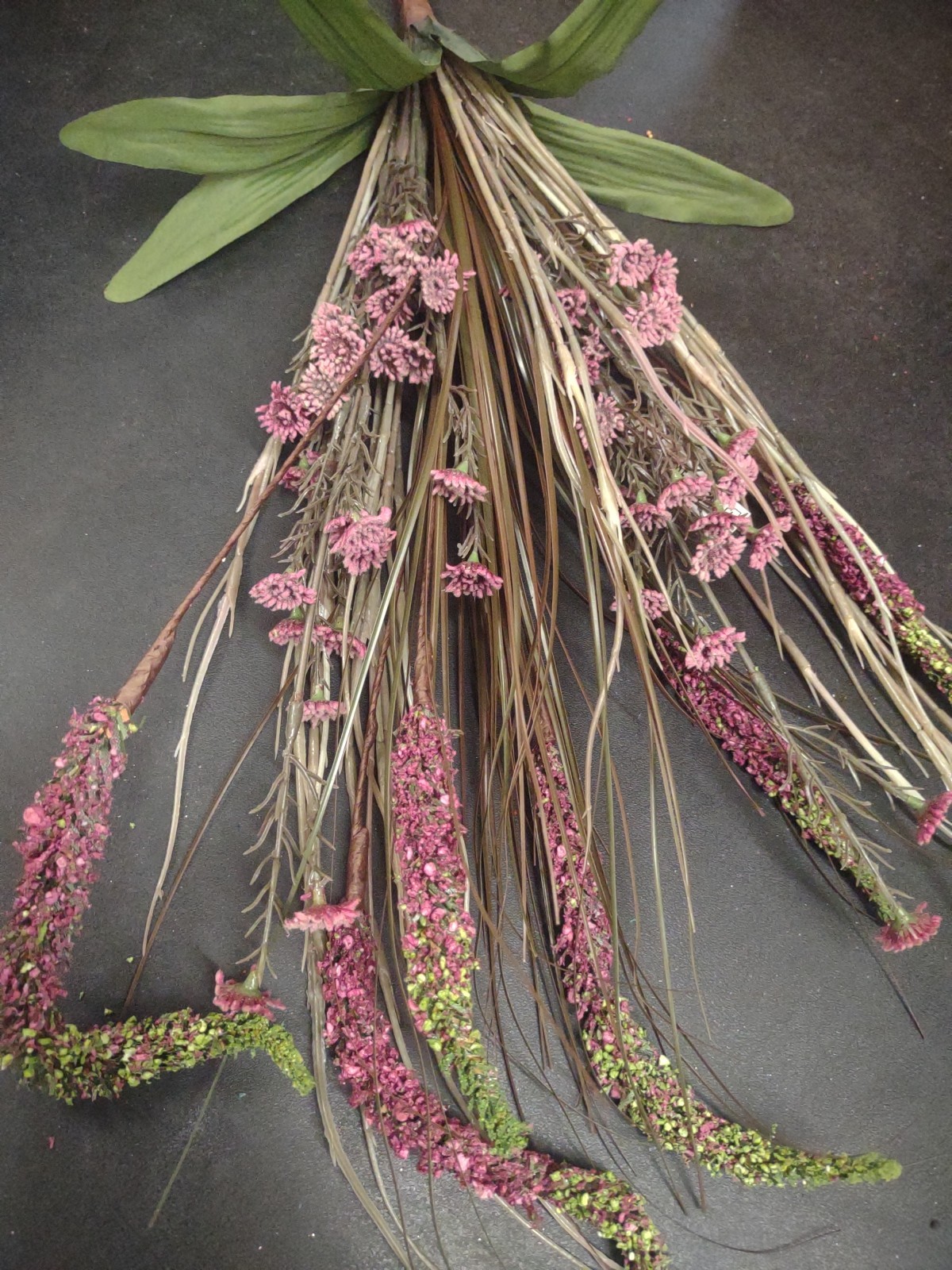 Vintage 22″ Plastic & Silk Bush, Swamp Lily Grass Plant Arrangement, Mauve Pink