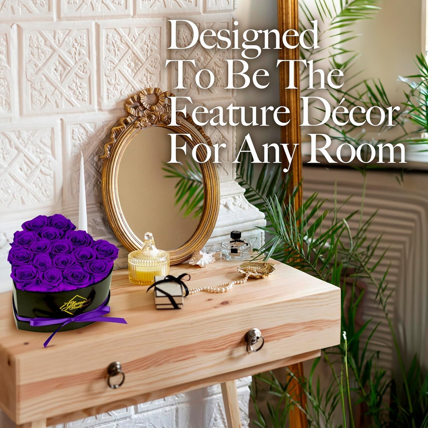 Romantic 16 Flower Heart Box with Eternal Purple Roses – Hassle-Free Décor