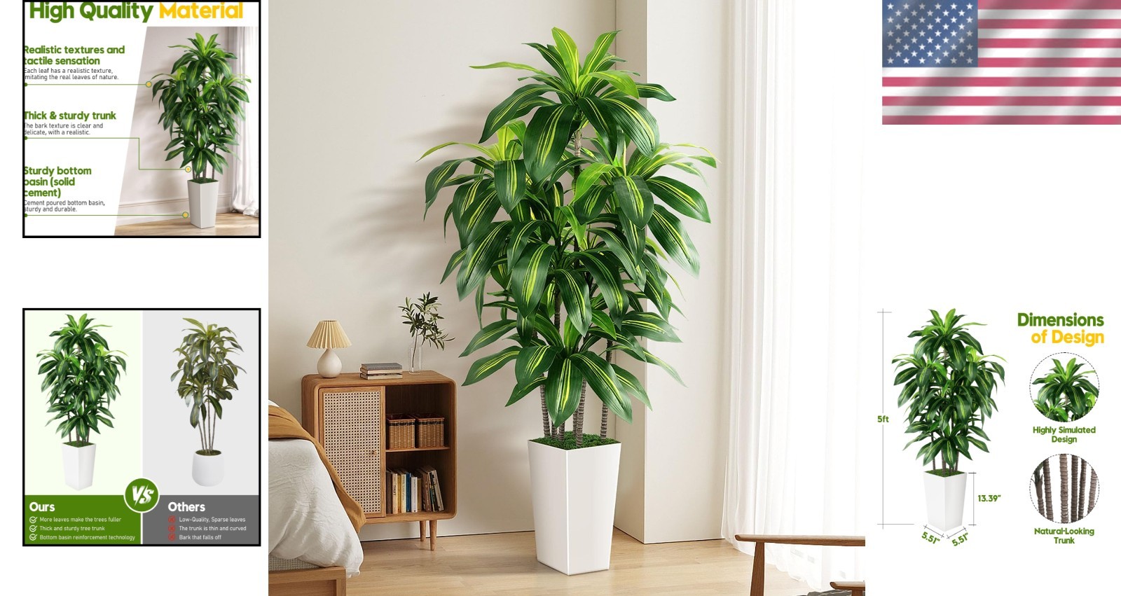 Elegant 5FT Dracaena Tree with White Planter – Perfect for Housewarming Gifts