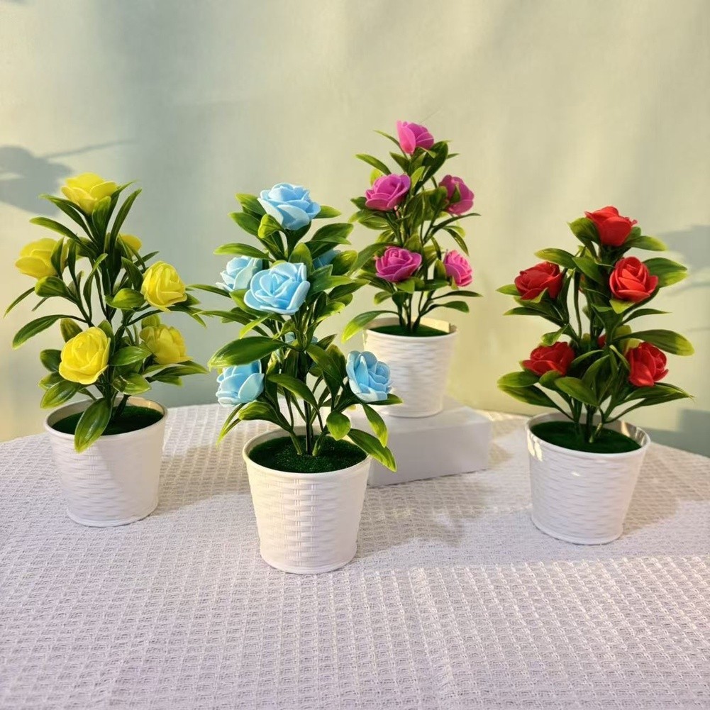 Red Pink Purple Blue White Yellow Foam Roses Potted Plant for Home Decor