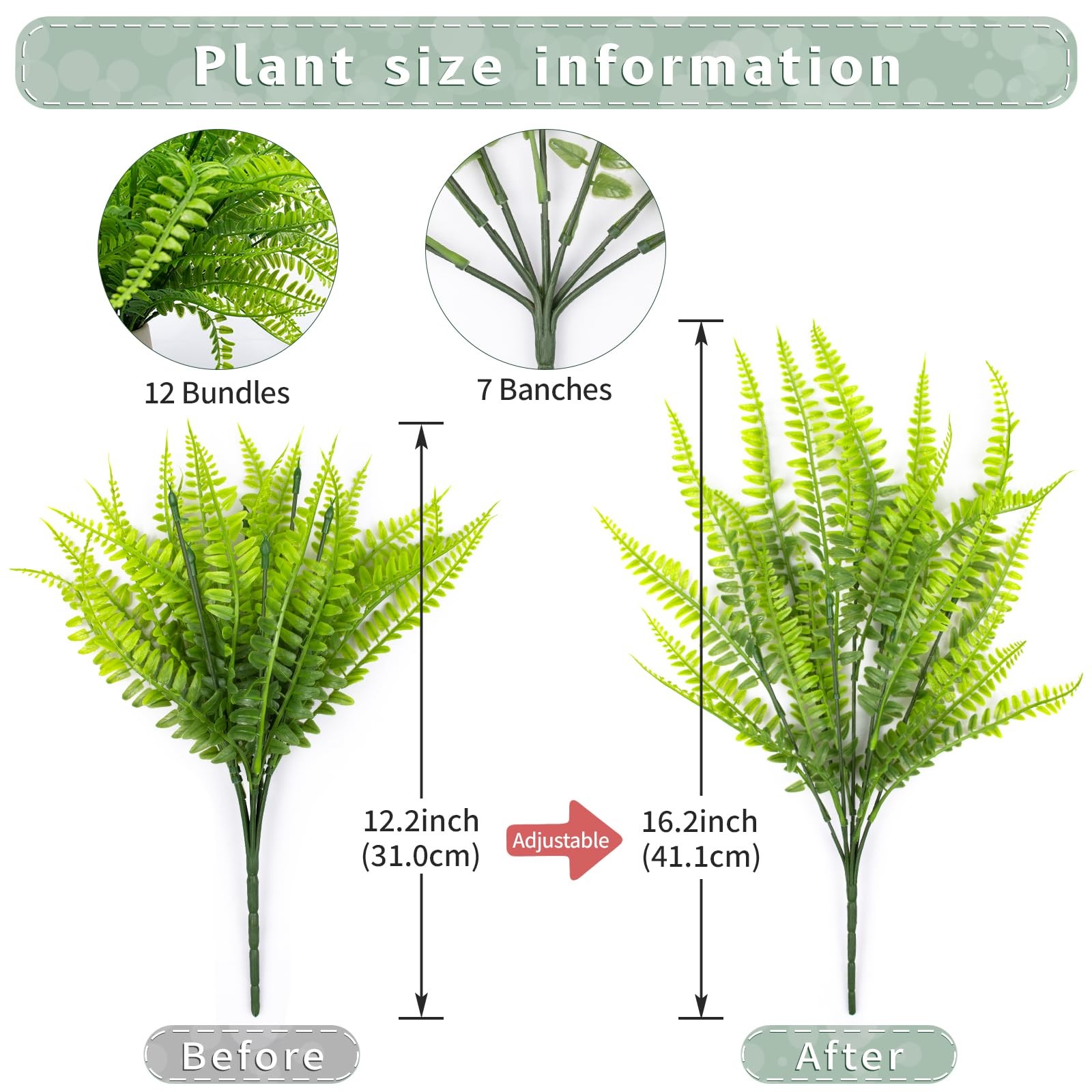 12 Bundles Artificial Boston Ferns Fake Plants Outdoor Greenery Stems Faux Sh…