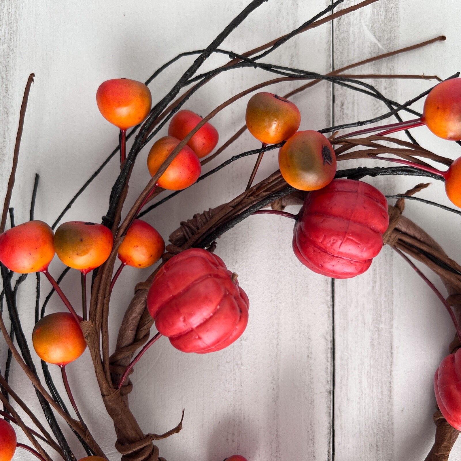 Orange Pumpkin Candle Ring / Wreath 4.5″ Inner Diameter Autumn Fall Floral