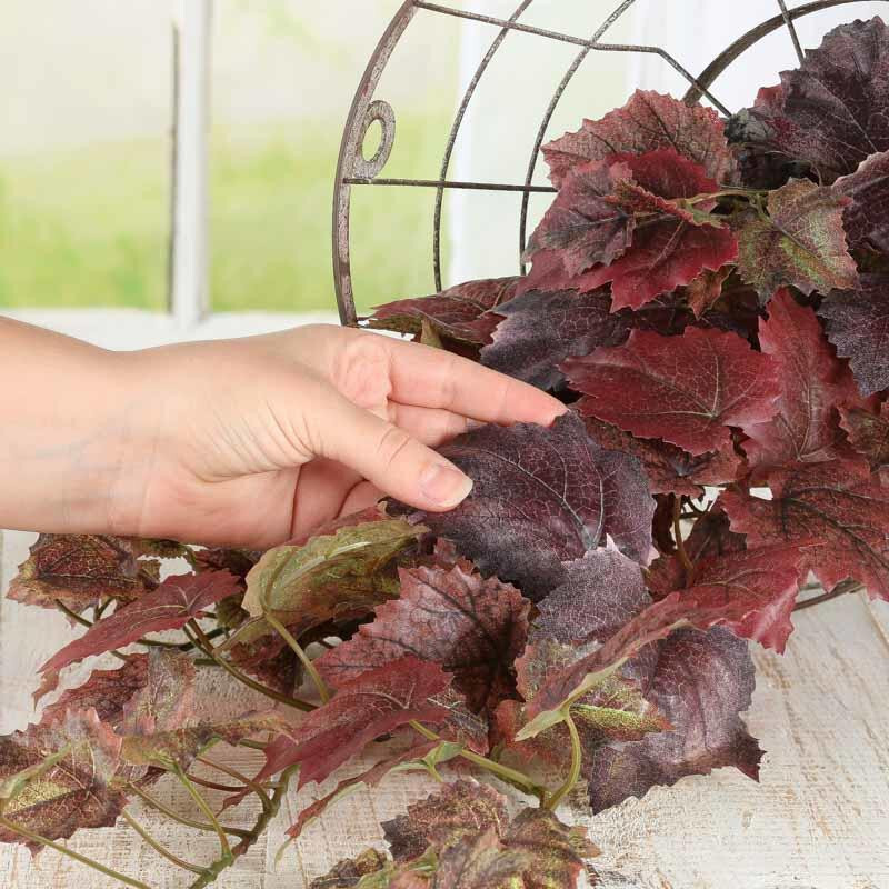 Real Touch Lifelike Burnt Red Artificial Grape Leaf 39″ Floral Bush