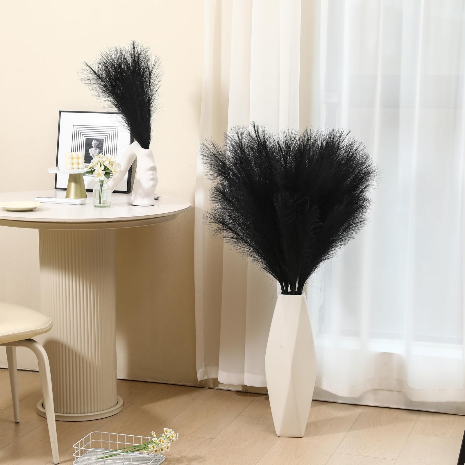 9 Stems Black Pampas Grass – 38 Inch Tall Faux Pompous Grass Decor, Long Arti…
