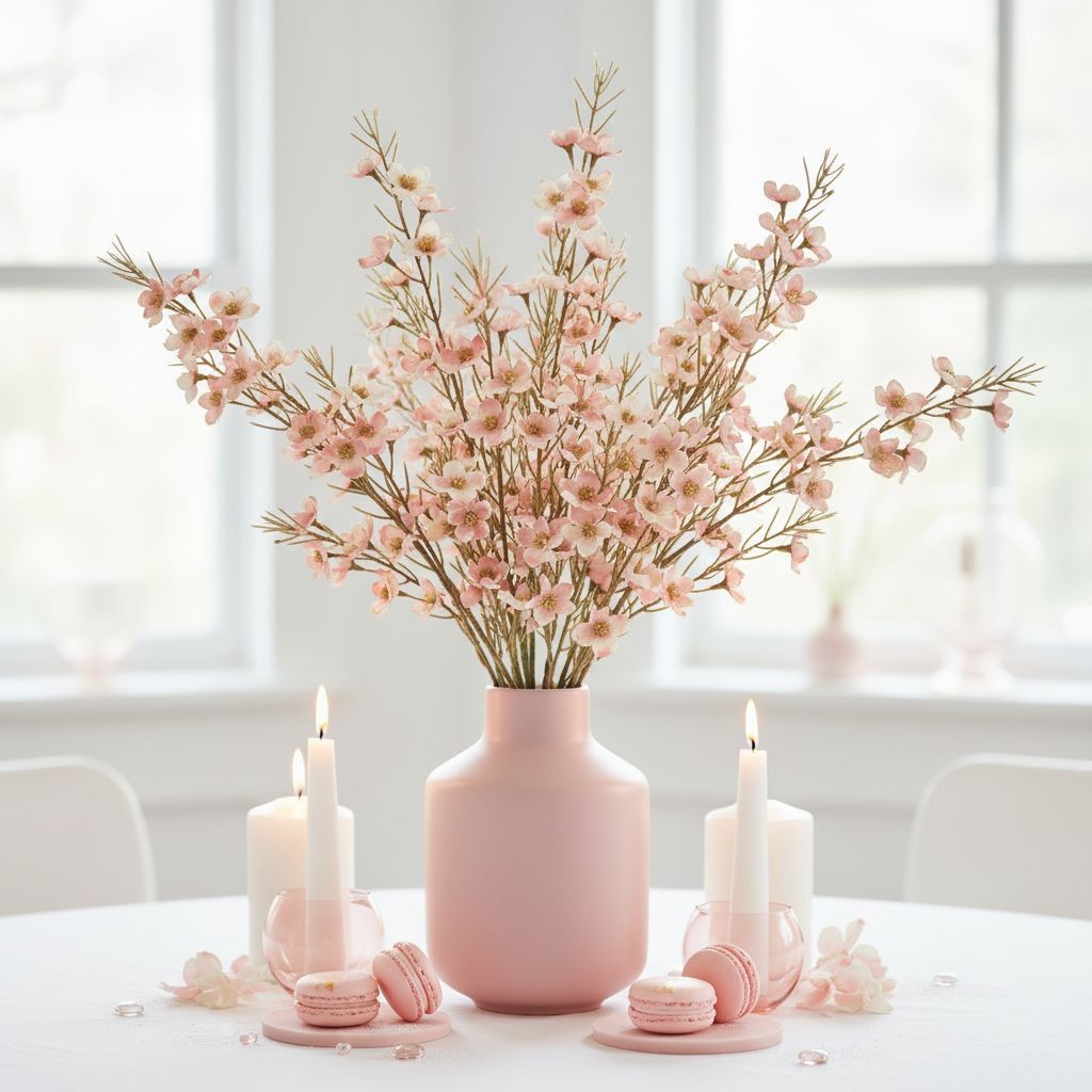 Blush Pink Dogwood Stems Two Tone Wax Flower Faux Floral Pink White Tips Wedding