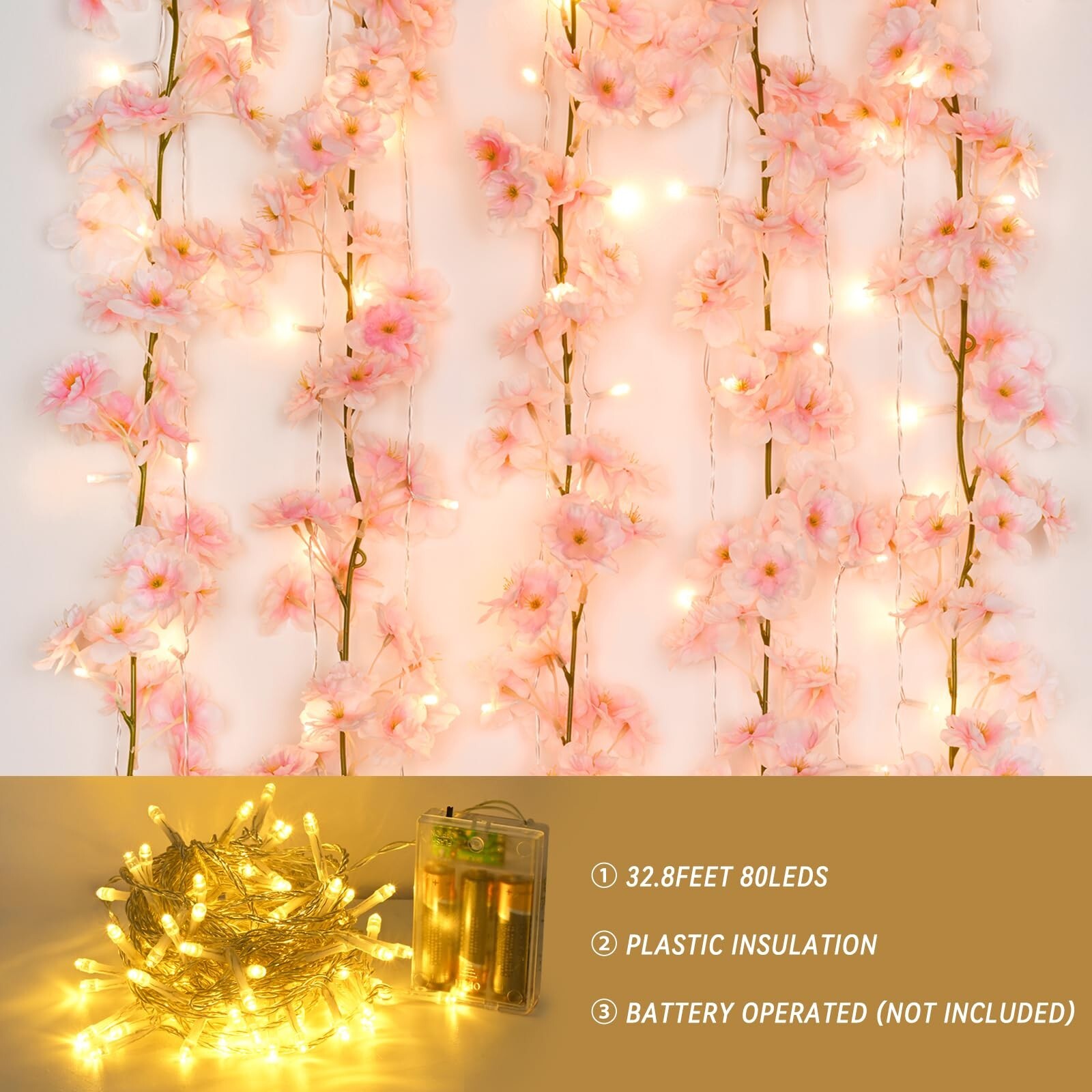 Sunm Boutique Cherry Blossom Garland 6-Pack 35.4 Ft Cherry Blossom Hanging Vi…