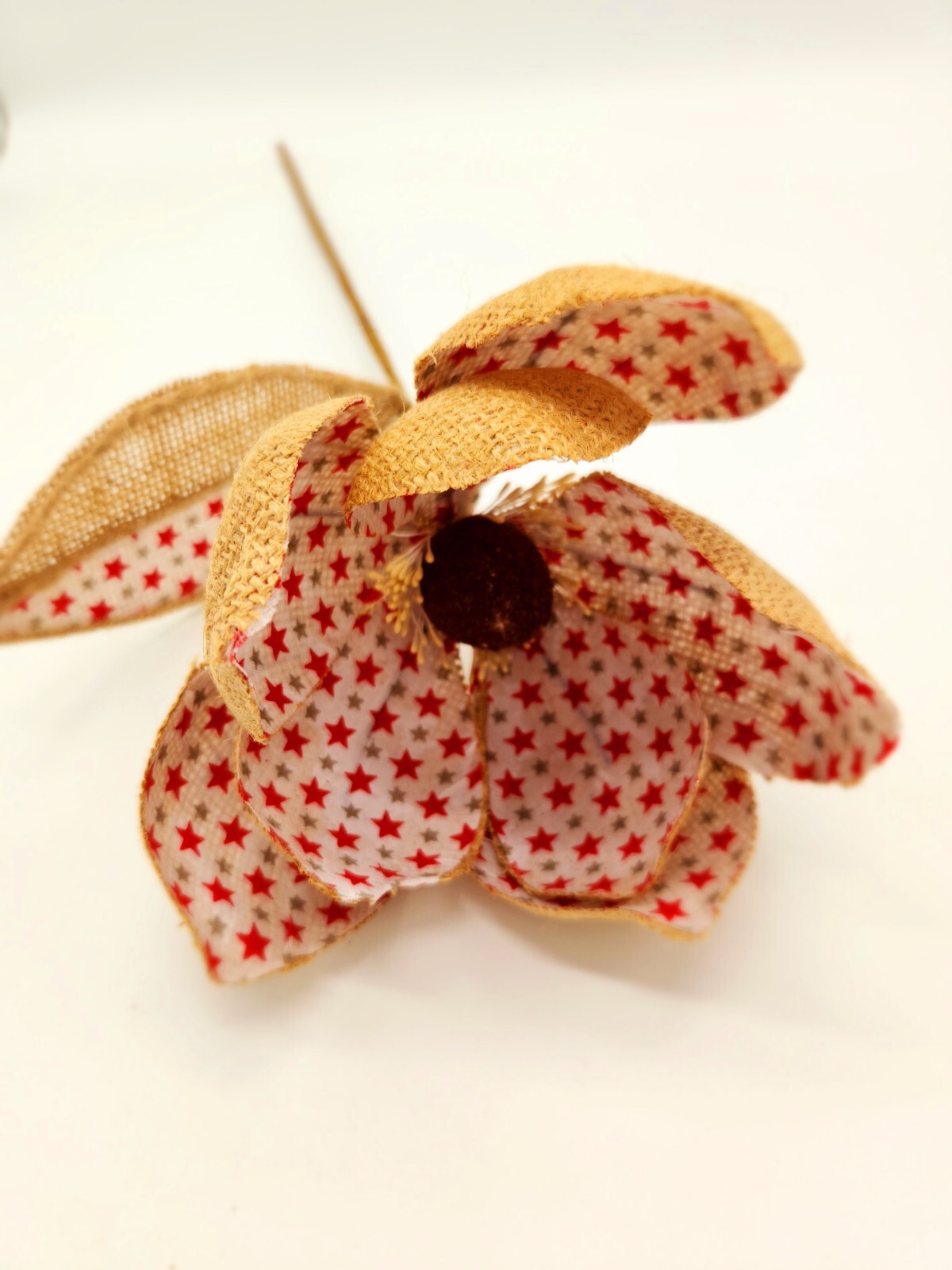 Burlap Patriotic Magnolia Flower Pick Spray Home Decor B828-3 Red, Brown