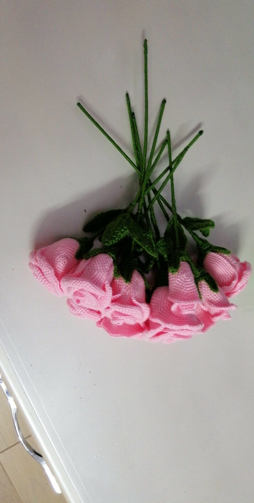 Flowers crochet bouquet decor rose floral handmade pinkish set of 10+the vase