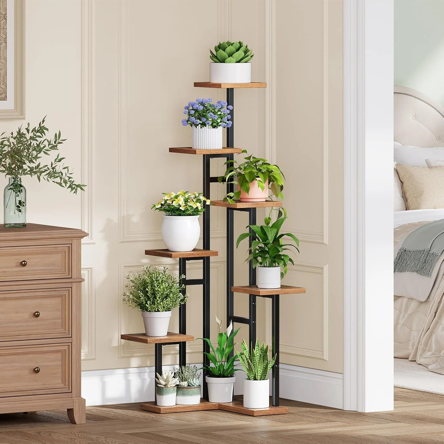 HOOBRO Corner Plant Stand Indoor, 7-Tier Plant Shelf for Multiple Indoor Plants,