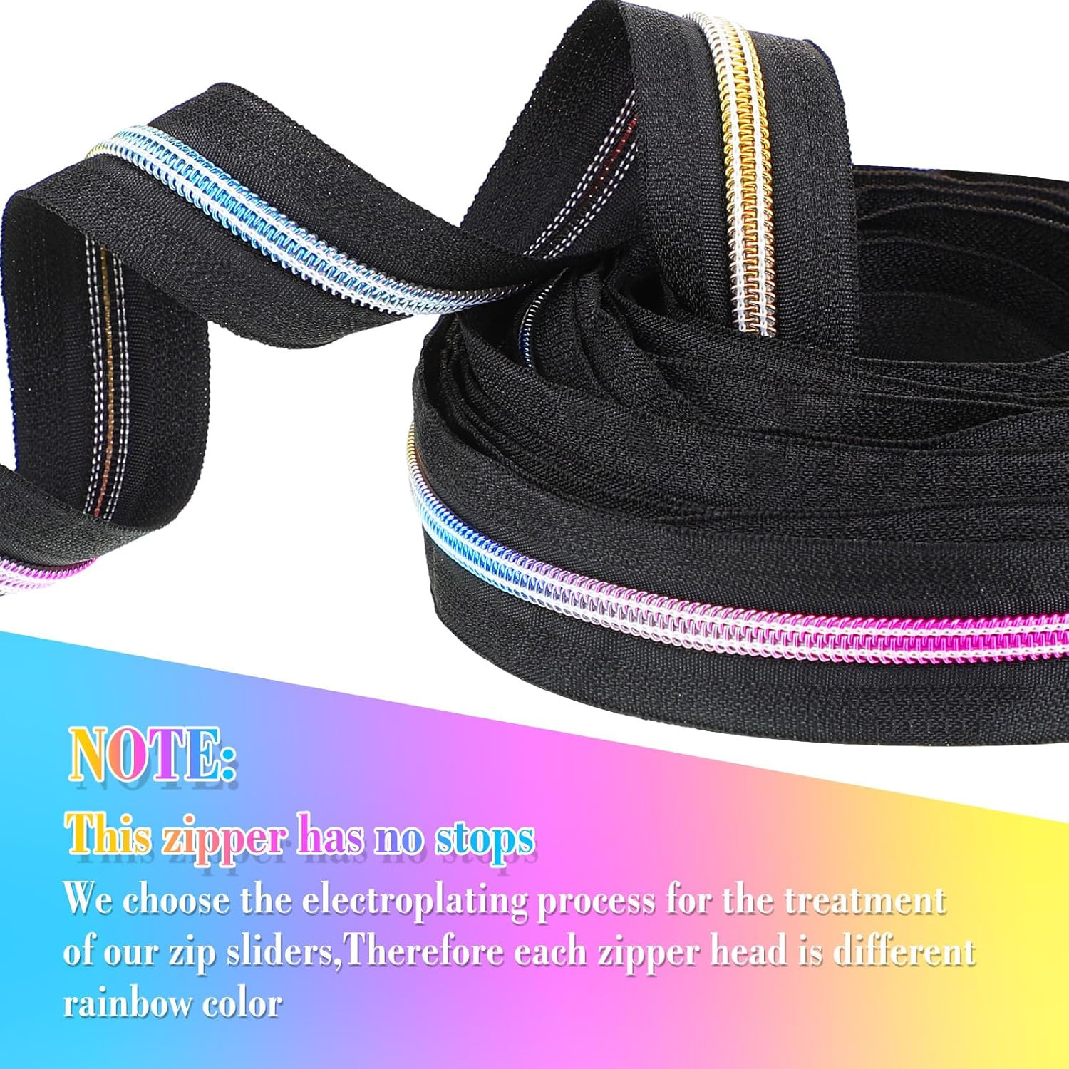 #5 Rainbow Zipper Tape by the Yard 10 Yards Rainbow Teeth Nylon Zipper with 20 P