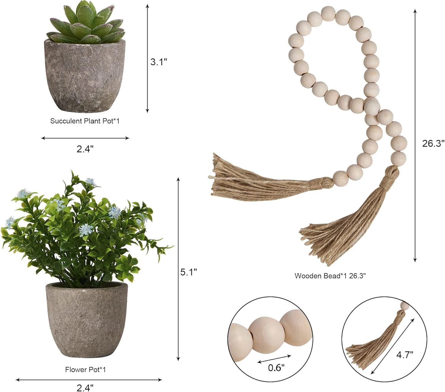 Set of 8 Farmhouse Tiered Tray Decor with 1 Artificial Succulent Plant & 1 Artif