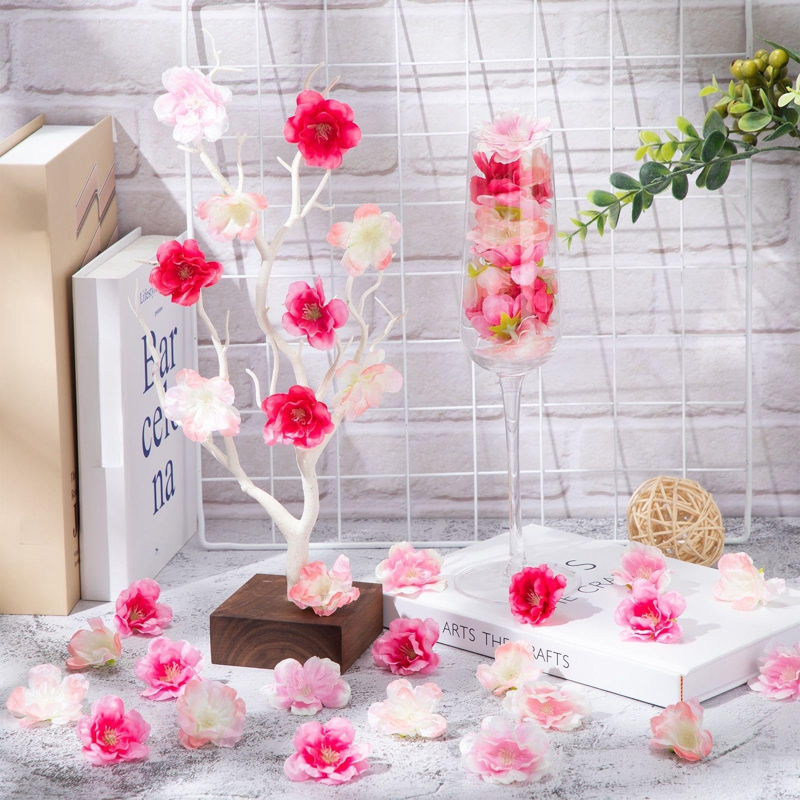 100 PCS Artificial Cherry Blossom Heads Bulk Faux Silk 1.5 Inch 4 Colors