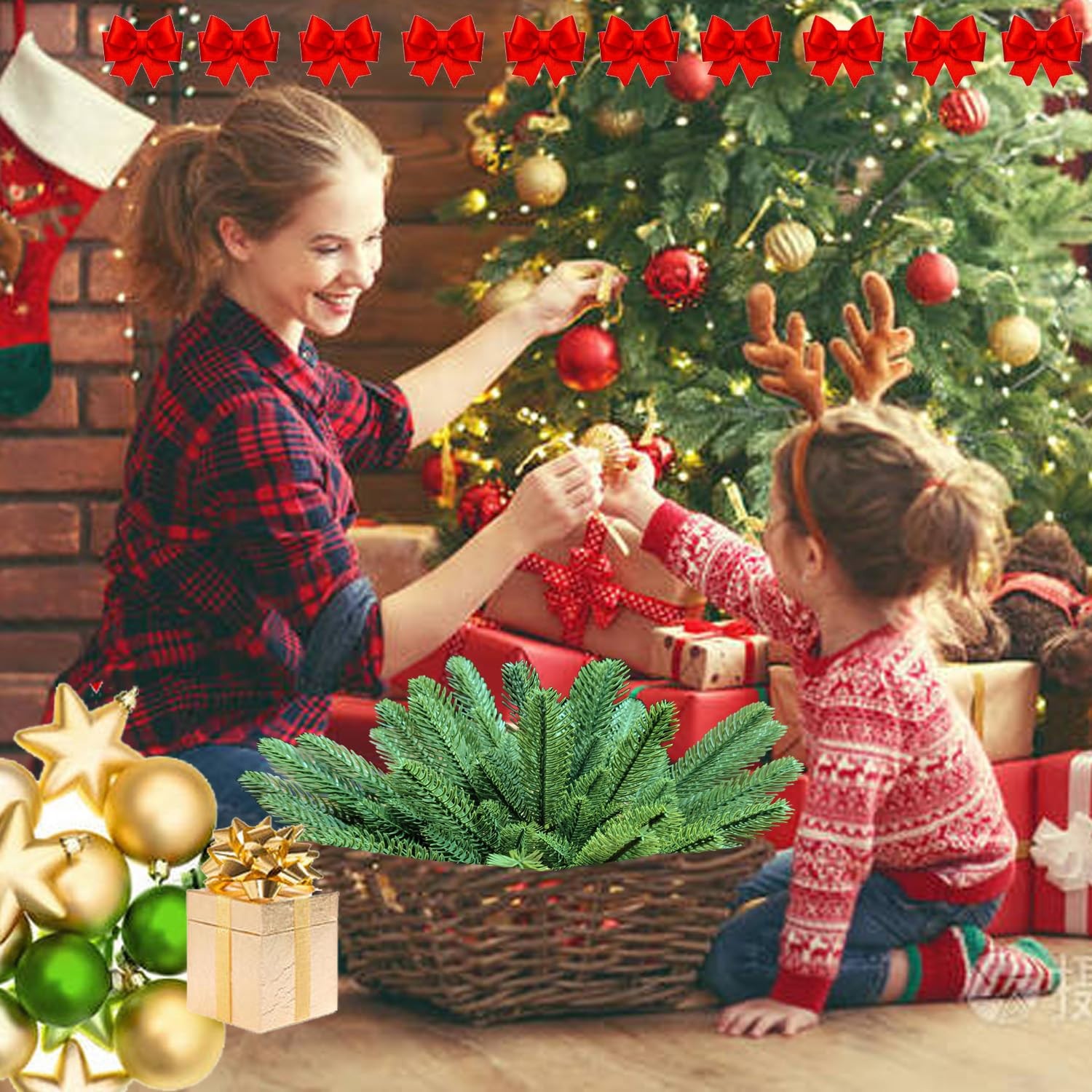 Artificial Pine Branches Green Plants Needles DIY Realistic Faux Christmas Gr…