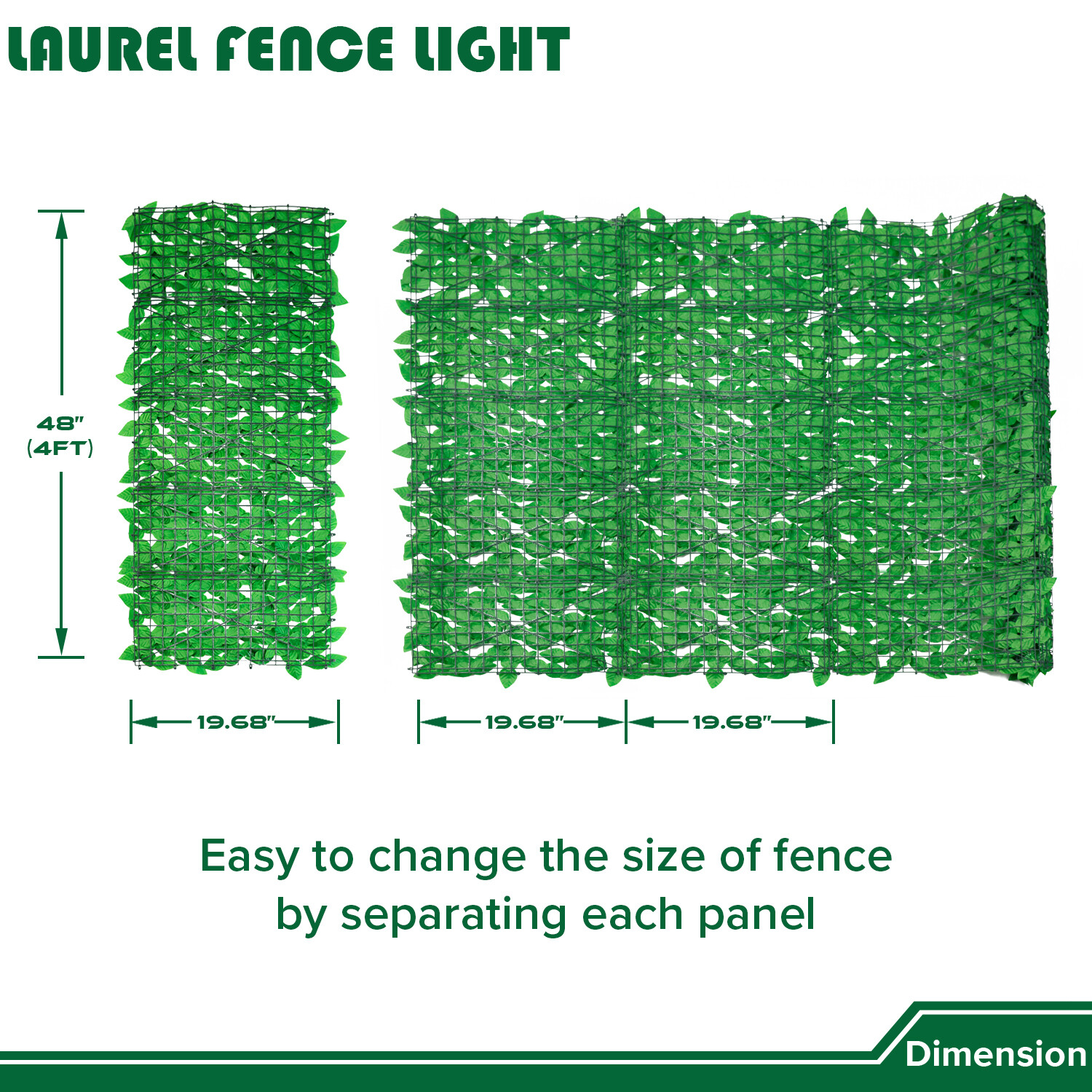 4’x14′ Artificial Faux Light Green Laurel Leaf Privacy Hedge with Mesh Backing