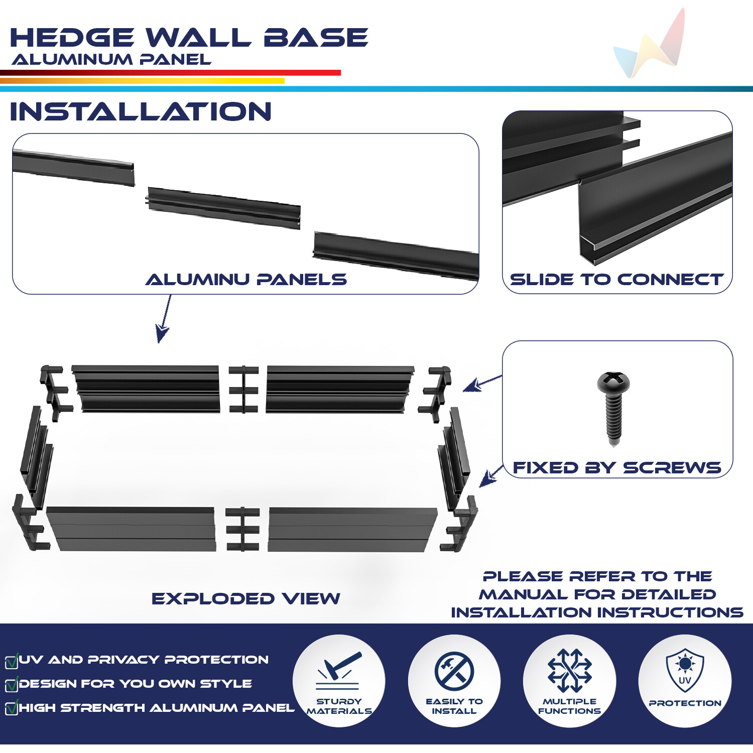 Aluminum Bases Accessory for Artificial Boxwood Hedge Walls