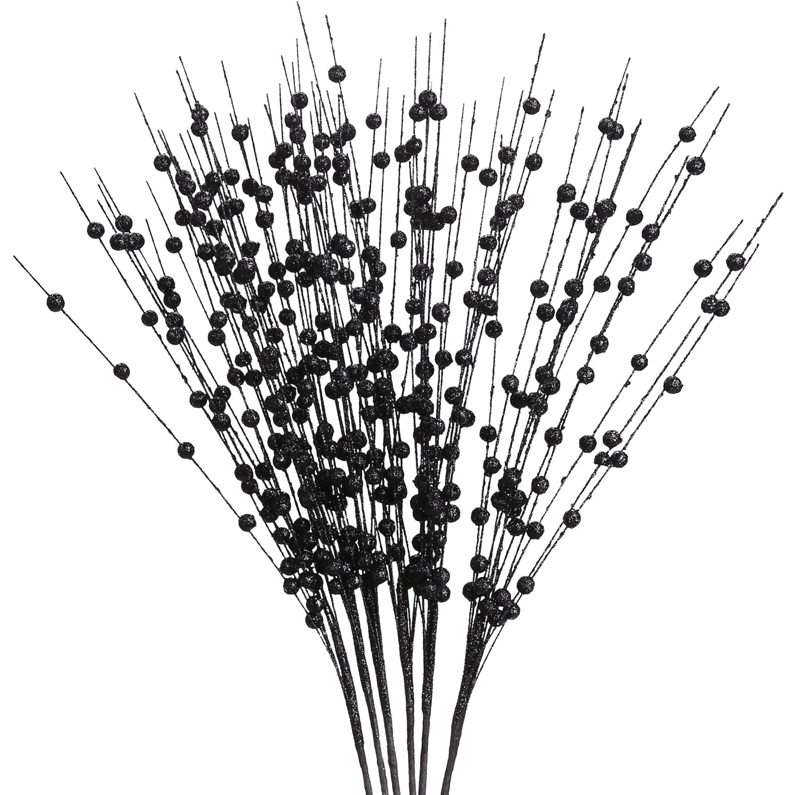 Felice Arts 6 Pack Black Artificial Glitter Berry Stems 15.7″ Fake Decorative Gl