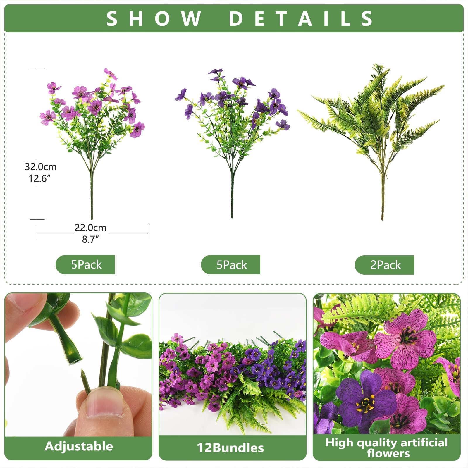 Artificial Flowers for Outdoors Faux Plants Fake Flowers Spring Summer Decora…
