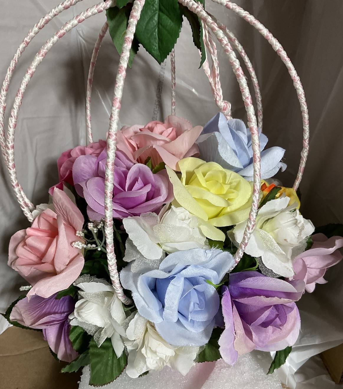 Hanging Flower Arrangement Wire Cage/Ribbon Shabby Chic Decor, All Colors Hmade