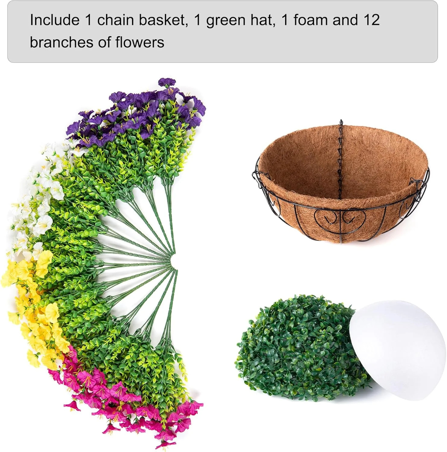 Artificial Faux Hanging Plants Flowers Basket for Spring Summer Outdoors Decorat