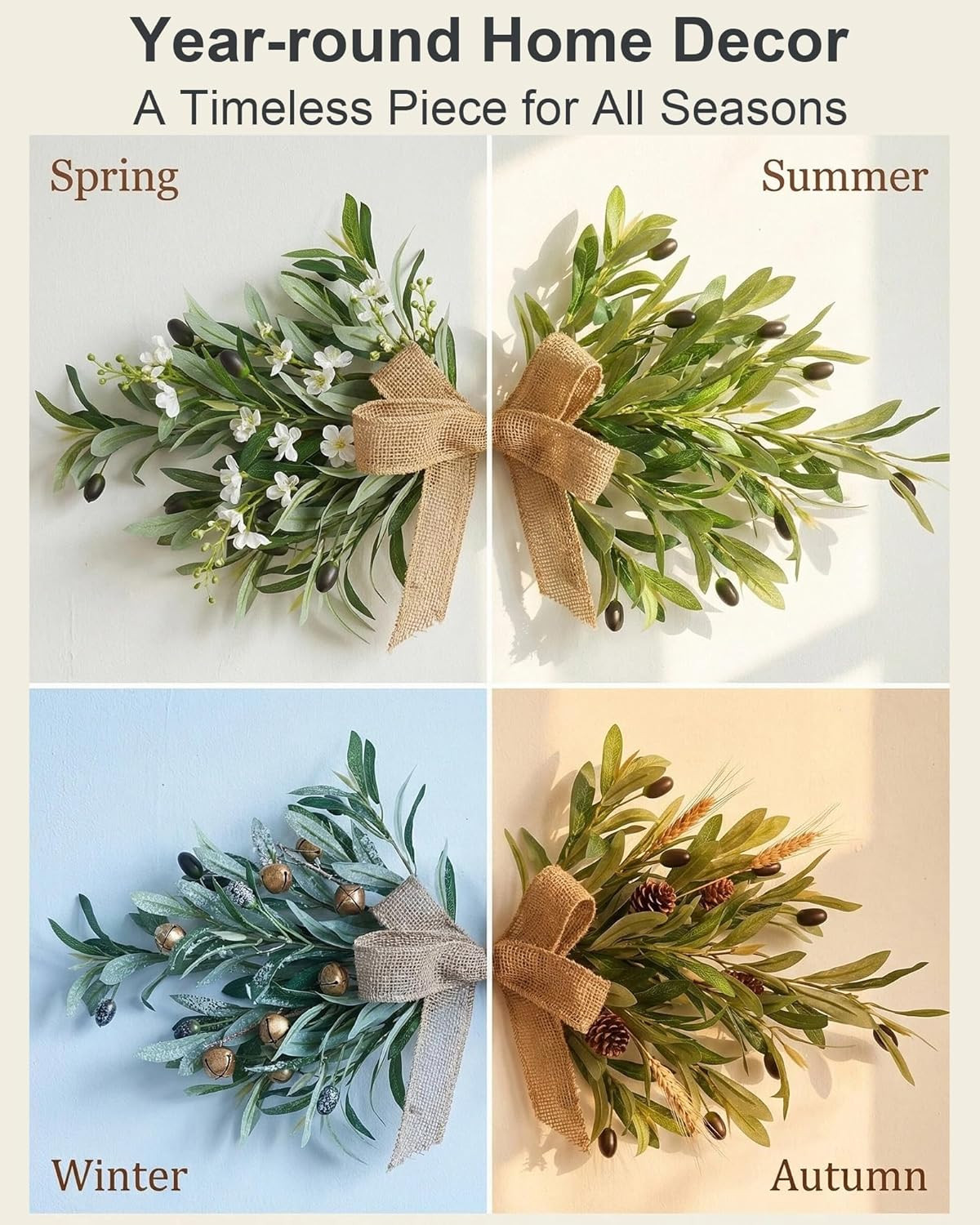 24″ Handmade Olive Swag Set with Burlap Bow – Perfect for Home Decor & Events