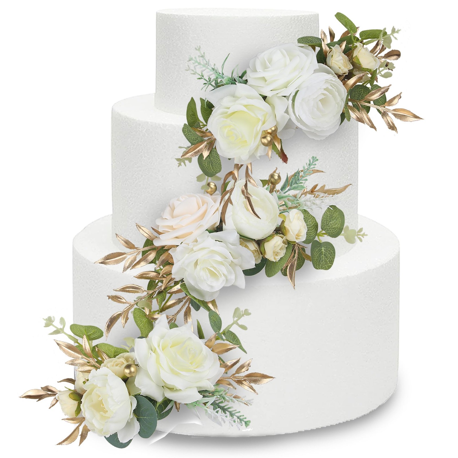 3 PCS Pre Made Cake Toppers Flowers Decorations Wedding Baby Shower White