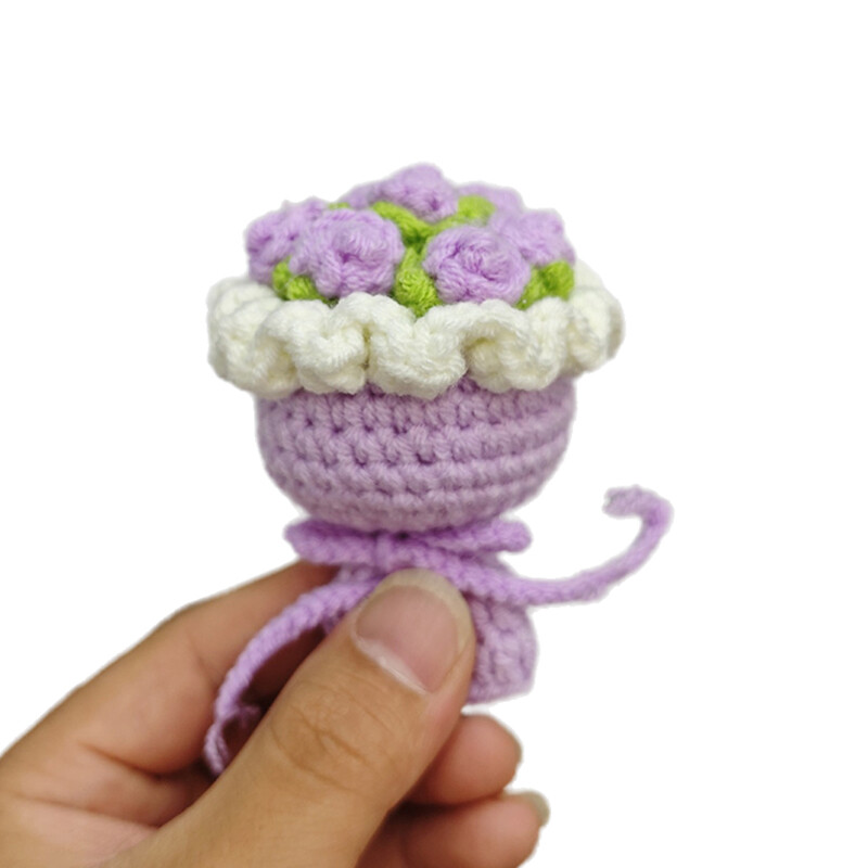 Handheld Small Bouquet Handmade Knitted Puff Flower Crochet Party Decors Gift