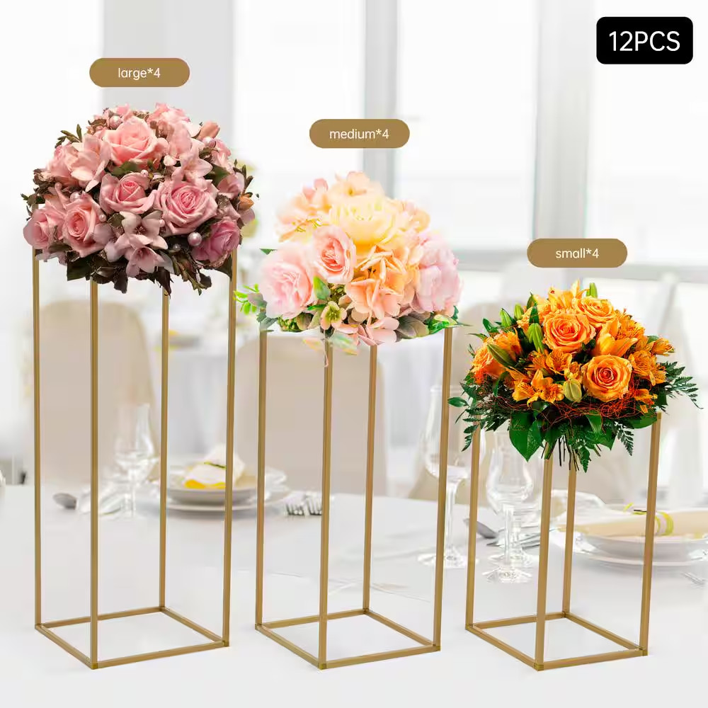 31.5 In. X 11 In. X 11 In. 3 Sizes 12 Pieces Outdoor Golden Metal Wedding Flower