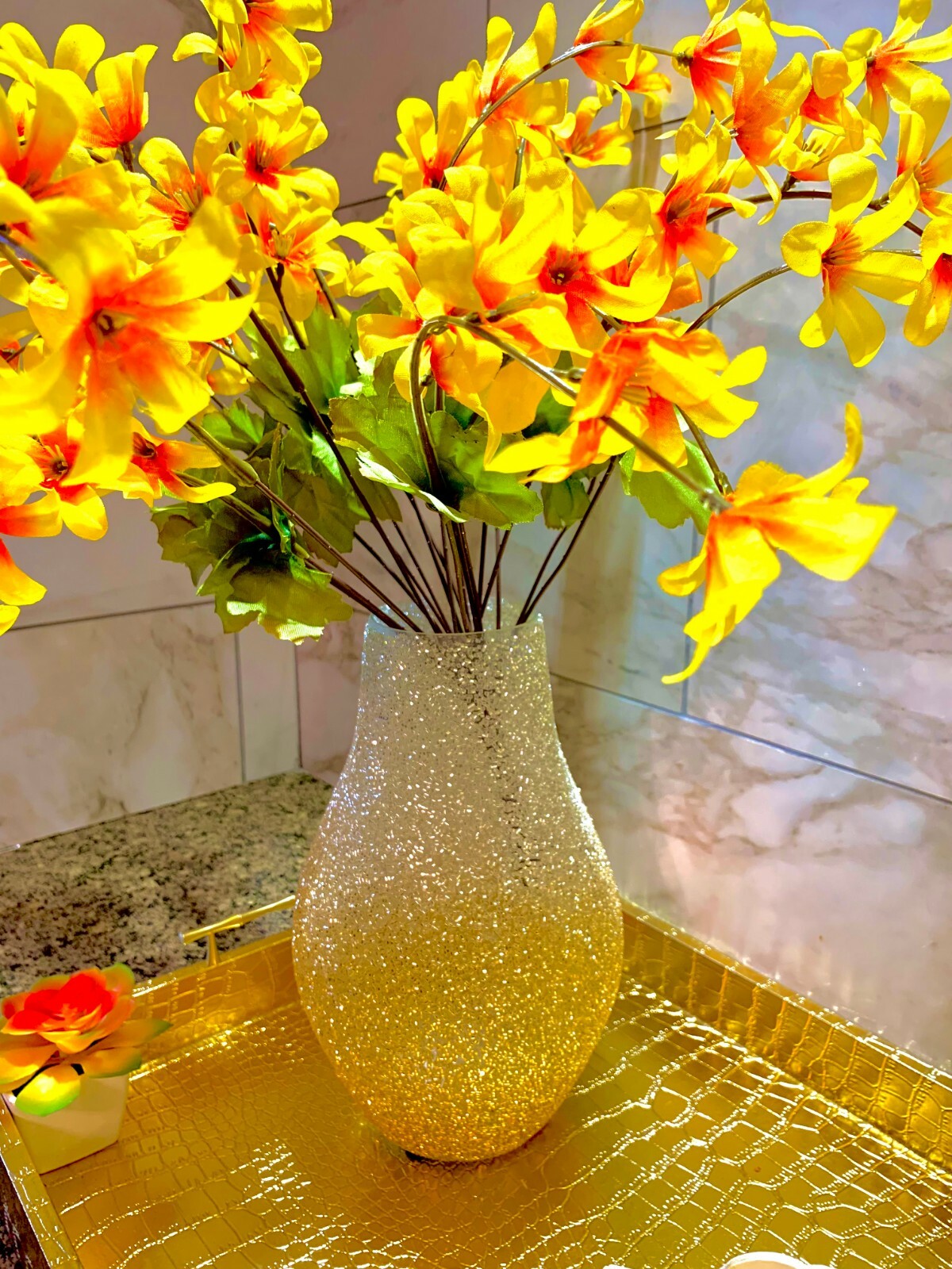 DIY Easy Decor Home/Bedroom/Kitchen/Living Room Floral Candle Decorative Tray